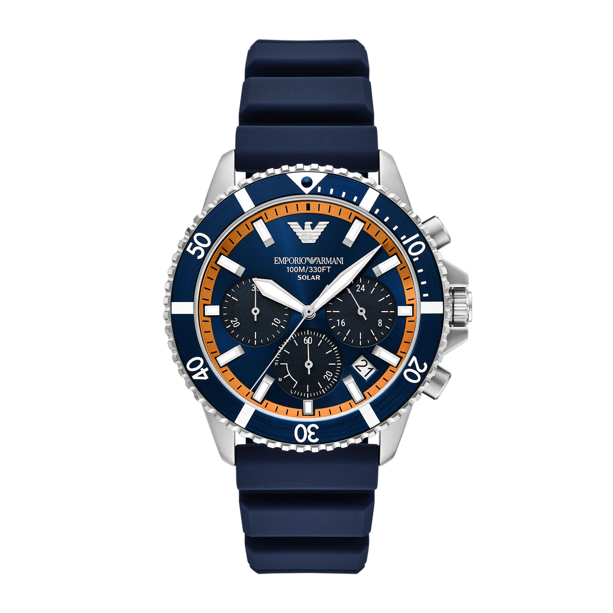 Emporio Armani Men's World Explorer Solar-Powered Chronograph Blue Silicone Watch