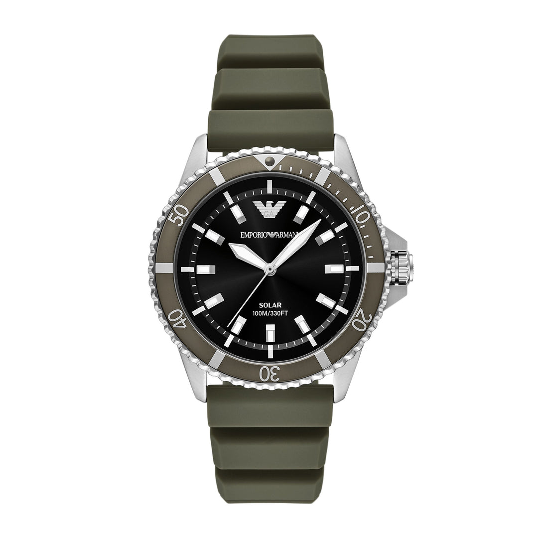 Emporio Armani Men's World Explorer Solar-Powered Three-Hand Green Silicone Watch
