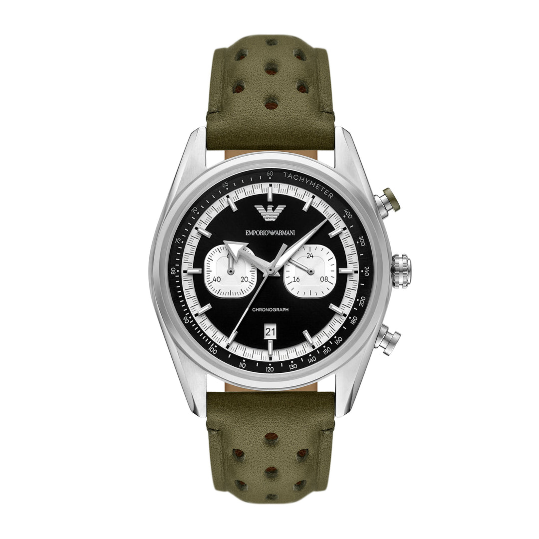 Emporio Armani Men's Chronograph Green Leather Watch