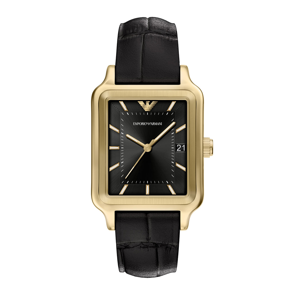 Emporio Armani Men's Three-Hand Date Black Leather Watch