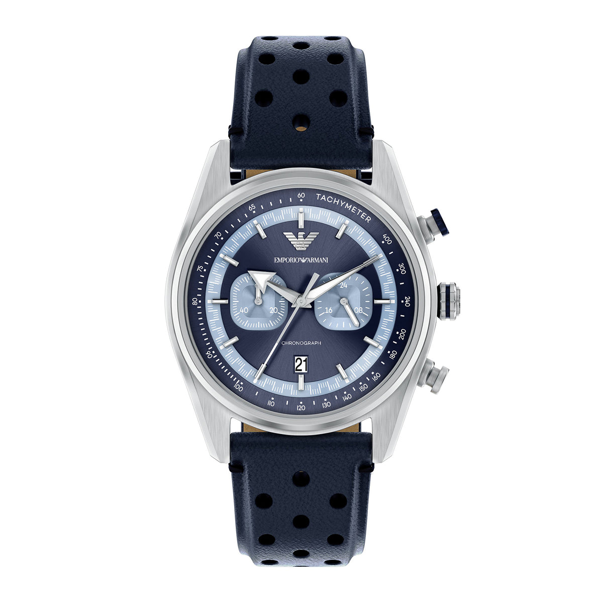 Emporio Armani Men's Chronograph Dark Blue Leather Watch