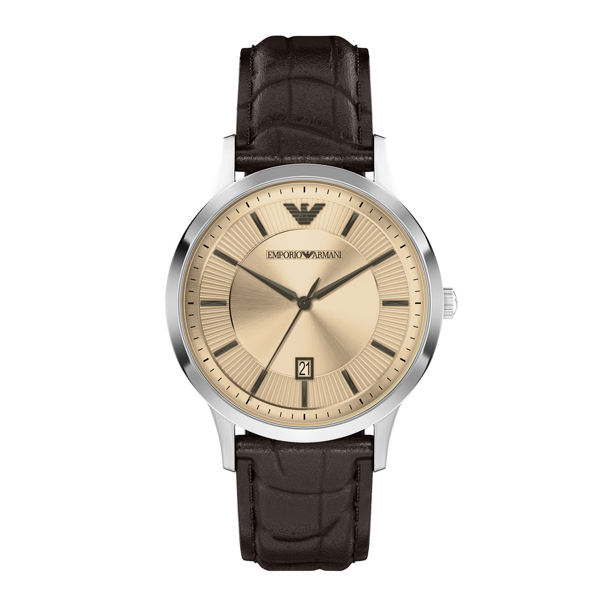 Emporio Armani Men's Three-Hand Date Brown Leather Watch