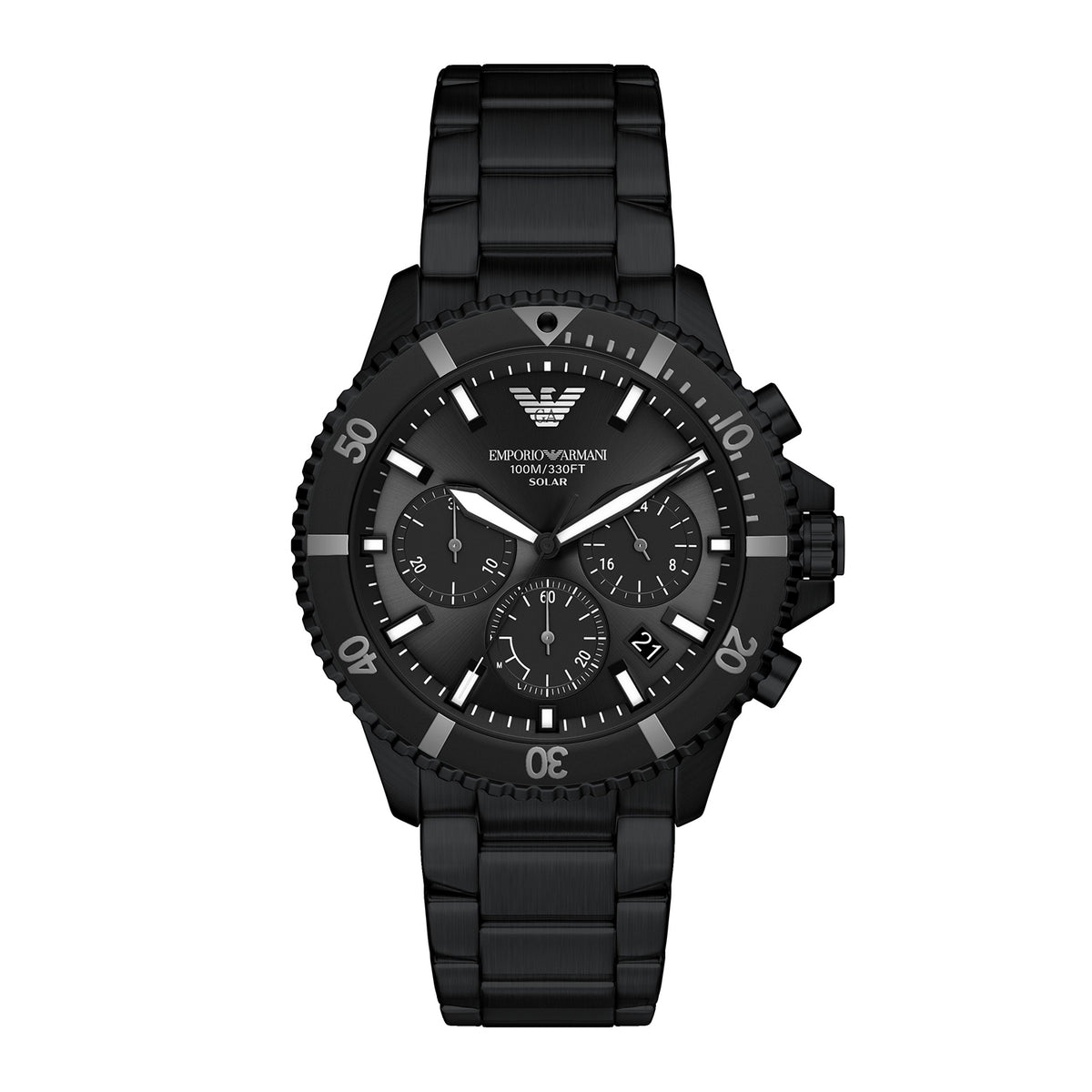 Emporio Armani Men's World Explorer Solar-Powered Chronograph Black Stainless Steel Watch