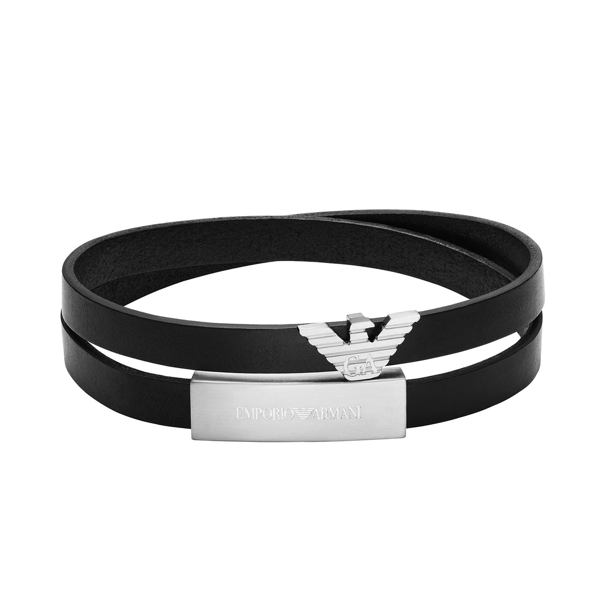 Emporio Armani Men's Black Leather ID Bracelet