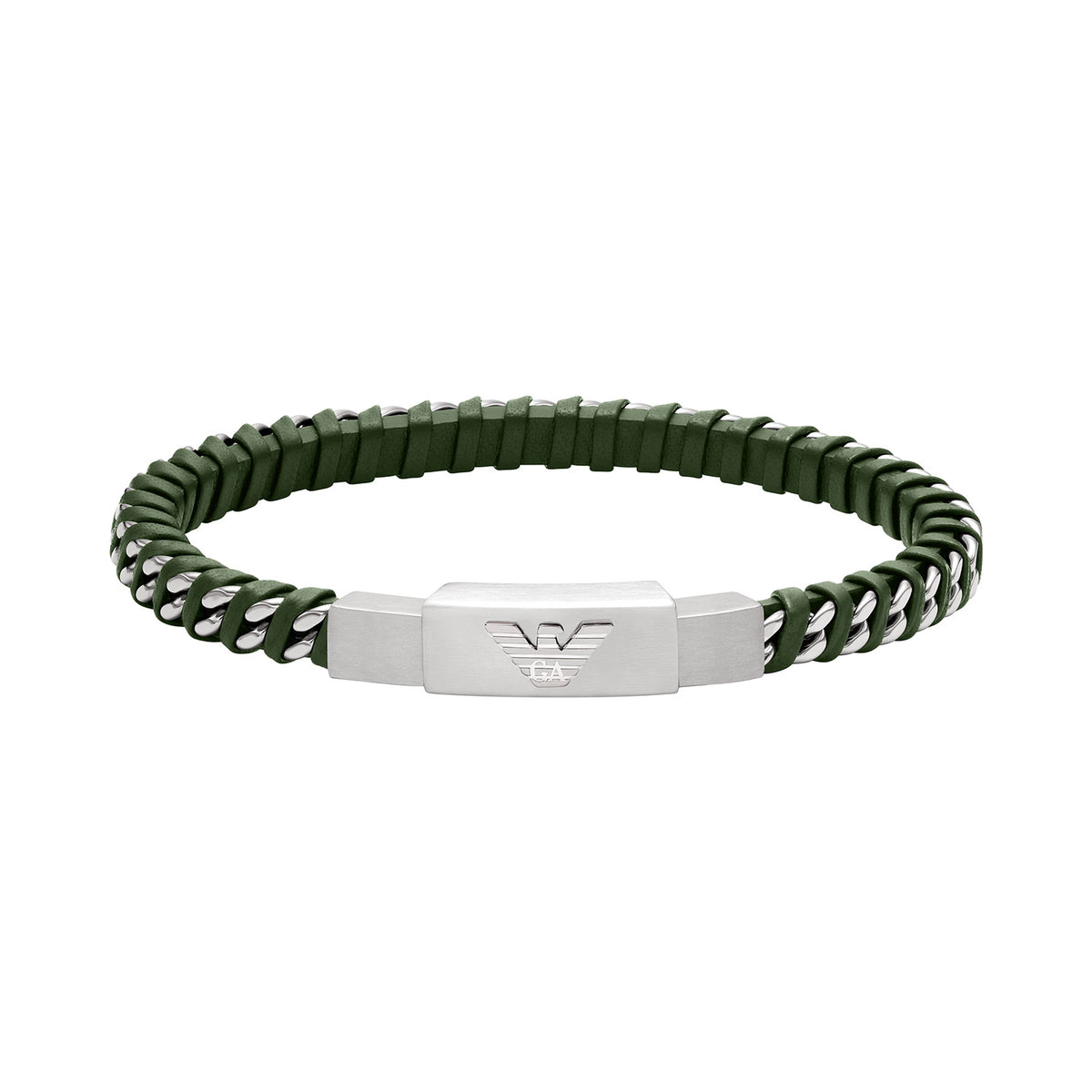 Emporio Armani Men's Stainless Steel Leather ID Bracelet