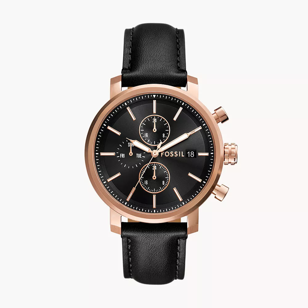 Fossil Rhett Multifunction Black Leather Watch