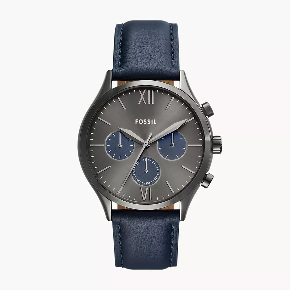 Fossil Fenmore Multifunction Navy Leather Watch