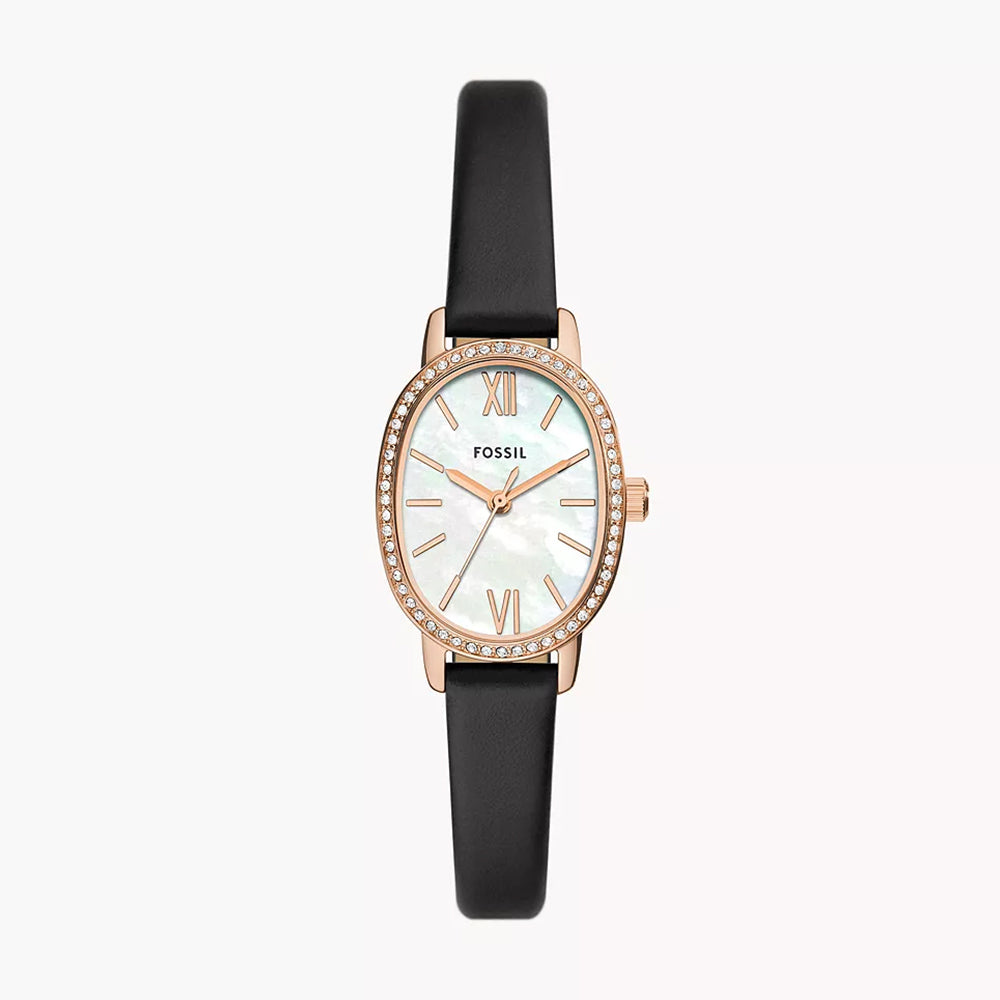 Fossil Penny Three-Hand Black Leather Watch