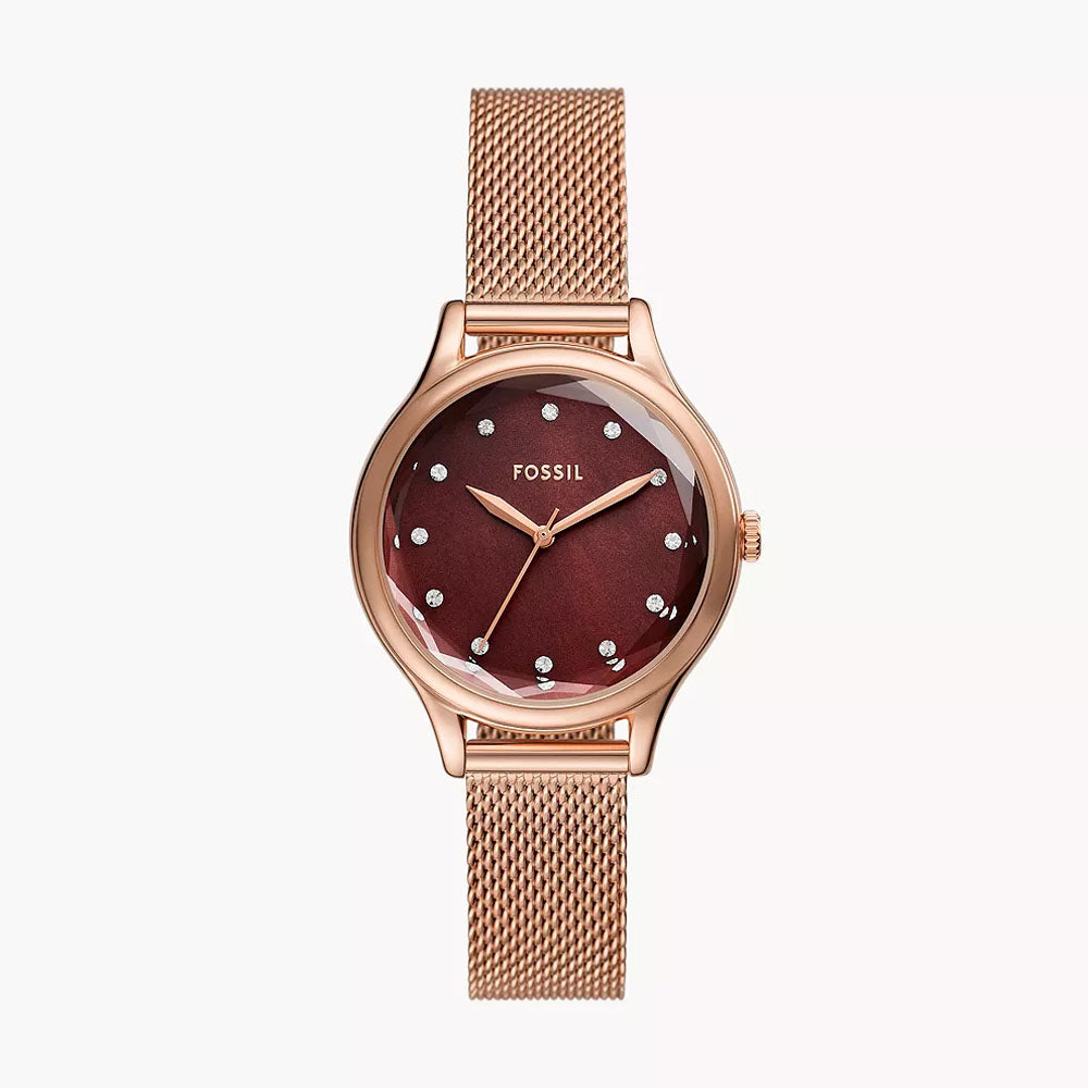 Fossil Laney Three-Hand Rose Gold-Tone Stainless Steel Mesh Watch