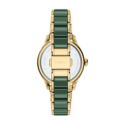 Fossil Women's Gilmore 38mm Three-Hand Date Gold-Tone Stainless Steel & Green Ceramic Watch
