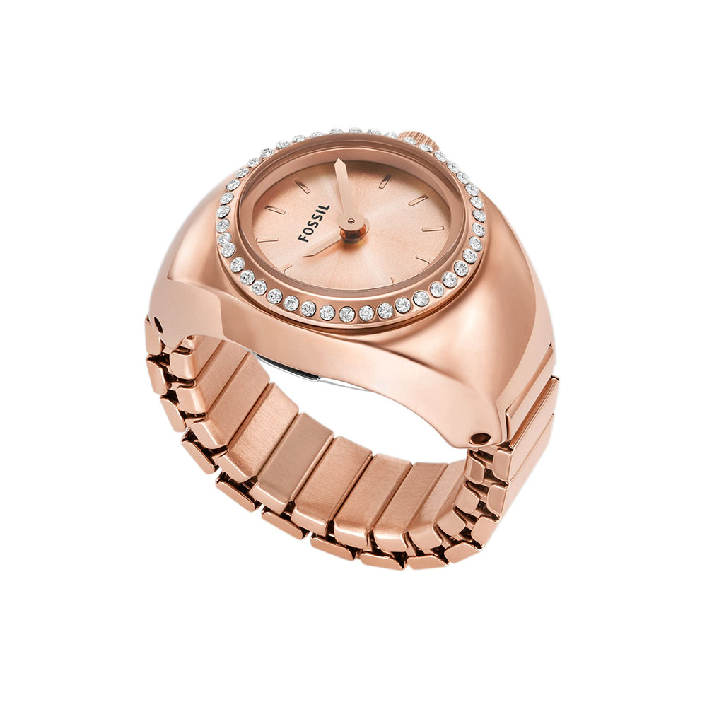 Fossil Watch Ring Two-Hand Rose Gold-Tone Stainless Steel