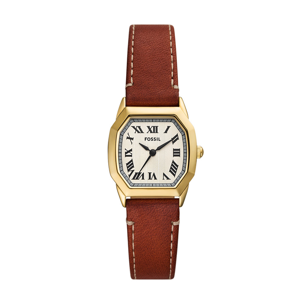 Fossil Harlow Three-Hand Medium Brown Leather Watch