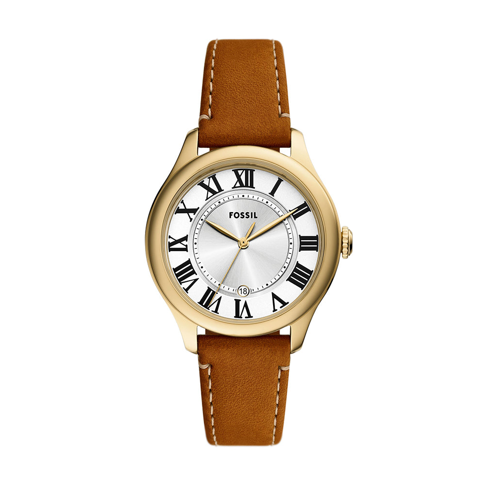 Fossil Gilmore Three-Hand Date Medium Brown Leather Watch