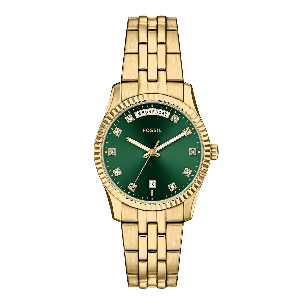 Fossil Women's Scarlette Three-Hand Day-Date Gold-Tone Stainless Steel Watch