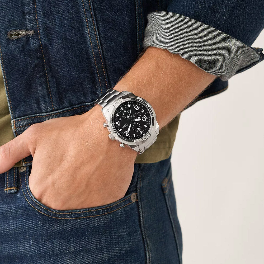 Fossil Bronson Chronograph Silver Stainless Steel Men's Watch and Interchangeable Strap Set