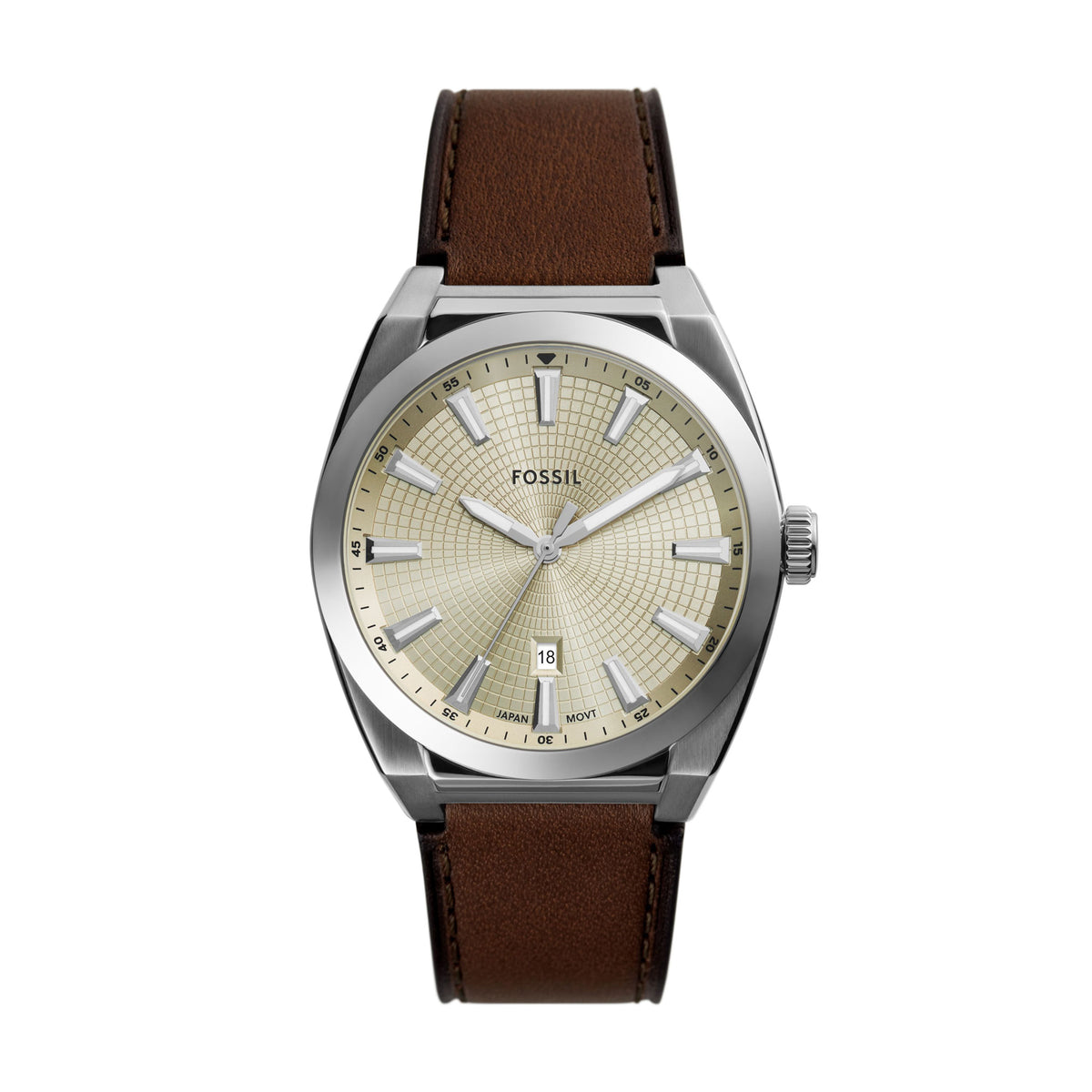 Fossil Everett Silver Leather Men's Watch