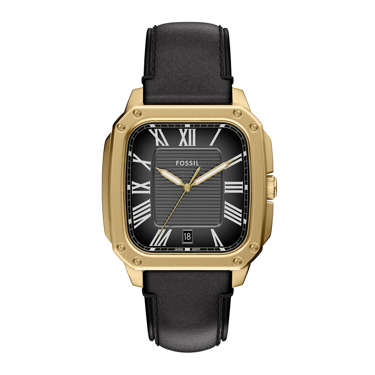 Fossil Men's Crosby Three-Hand Black Leather Watch