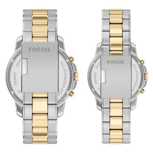 Fossil Men's Grant 44mm Chronograph Silver & Gold-Tone Stainless Steel Watch Set
