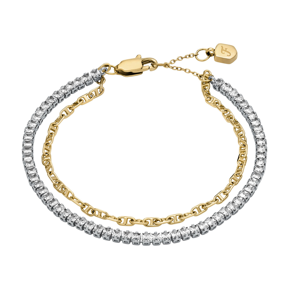 Fossil Women's Heritage D-Link Glitz Two-Tone Stainless Steel Tennis Bracelet