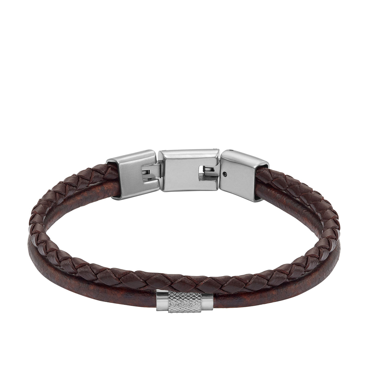 Fossil Men's Machine Knurled Texture Brown Leather Multi-Strand Bracelet