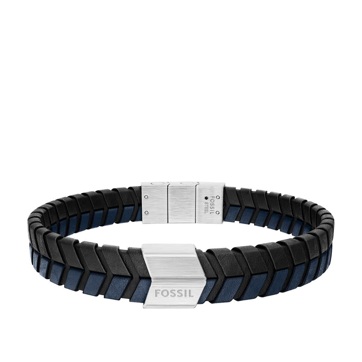 Fossil Men's Woven Blue and Black Leather Bracelet