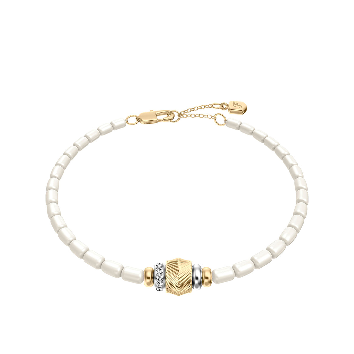 Fossil Women's Harlow Rondelles White Acrylic Pearl Stainless Steel Station Bracelet