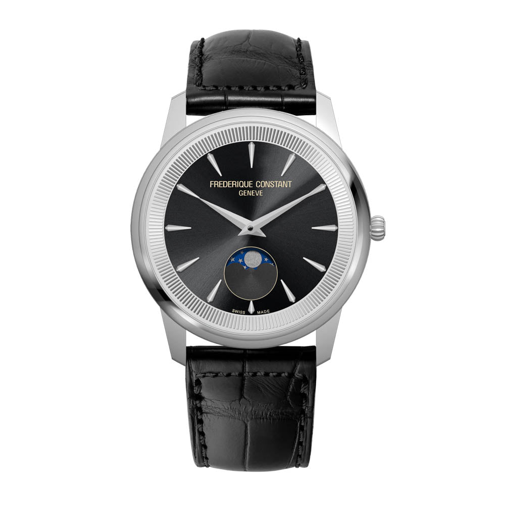 Frederique Constant Men's Watch Silver Tone Case Black Dial Quartz Watch