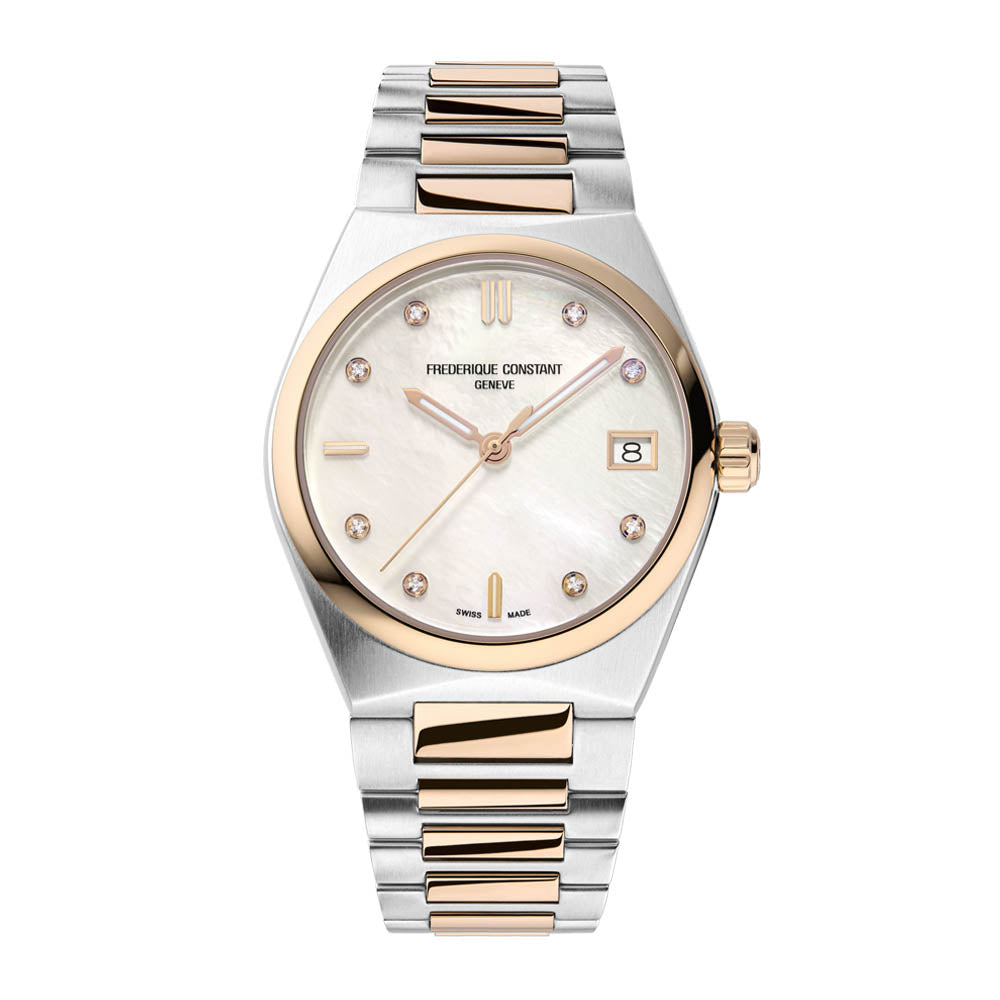 Frederique Constant Women's Watch Silver/Rose Gold Tone Case Silver Dial Quartz Watch
