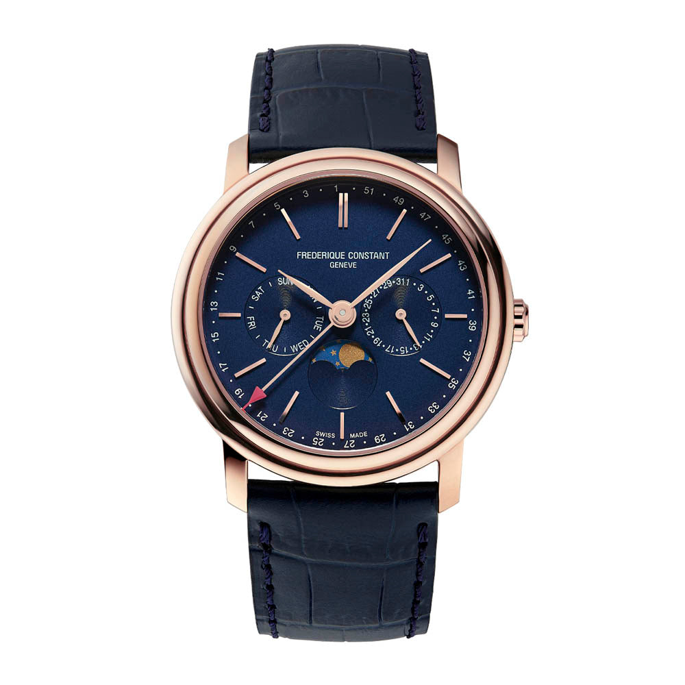 Frederique Constant Men's Watch Rose Gold Tone Case Blue Dial Quartz Watch