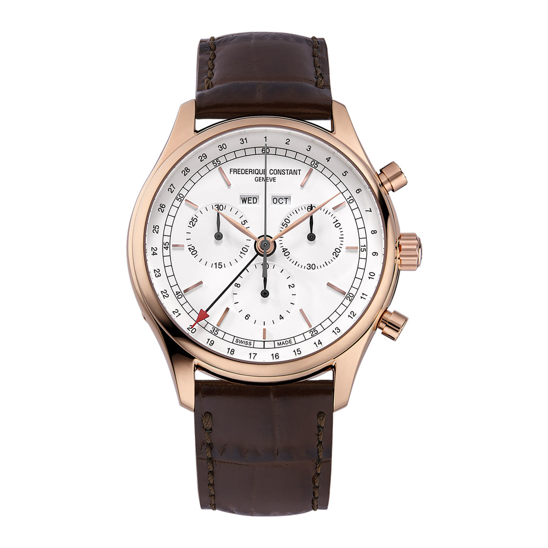 Frederique Constant Men's Rose Gold Tone Case Silver Dial  Quartz Watch