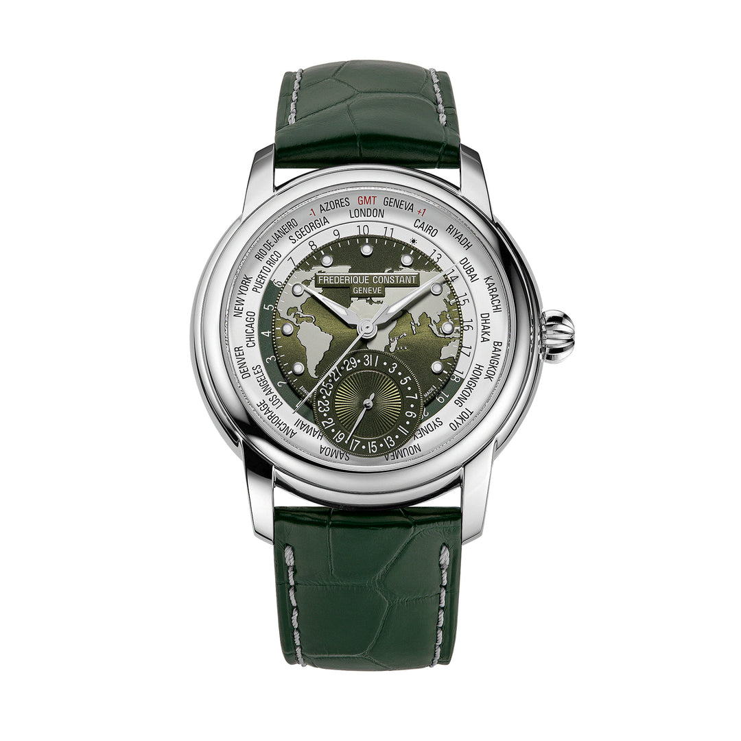 Frederique Constant Men's Silver Tone Case Green Dial Automatic Worldtimer Watch