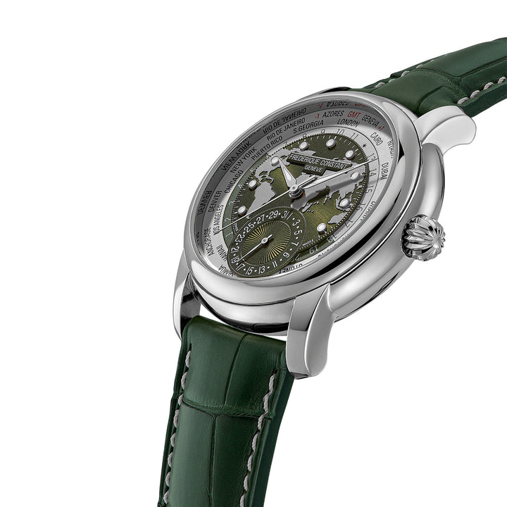 Frederique Constant Men's Silver Tone Case Green Dial Automatic Worldtimer Watch