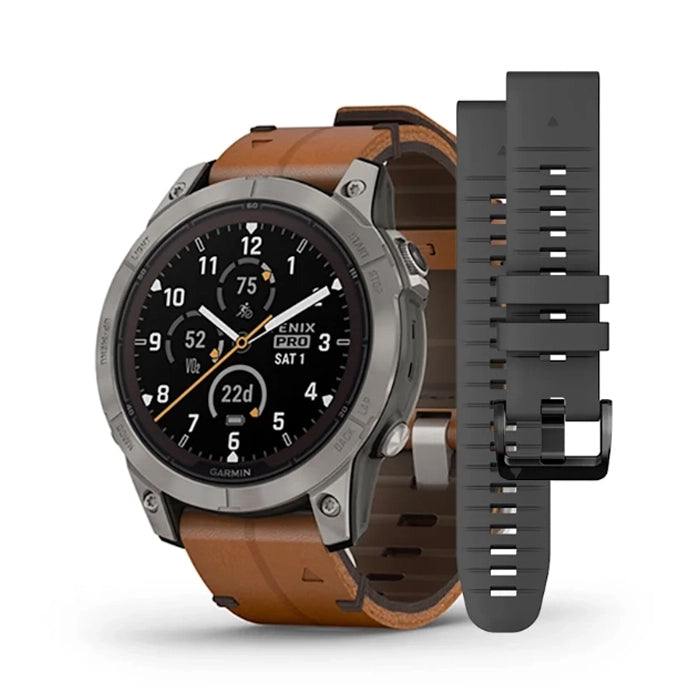 Garmin Fenix 7 Pro Sapphire Solar Edition Carbon Gray Dlc Titanium With Chestnut Leather Band