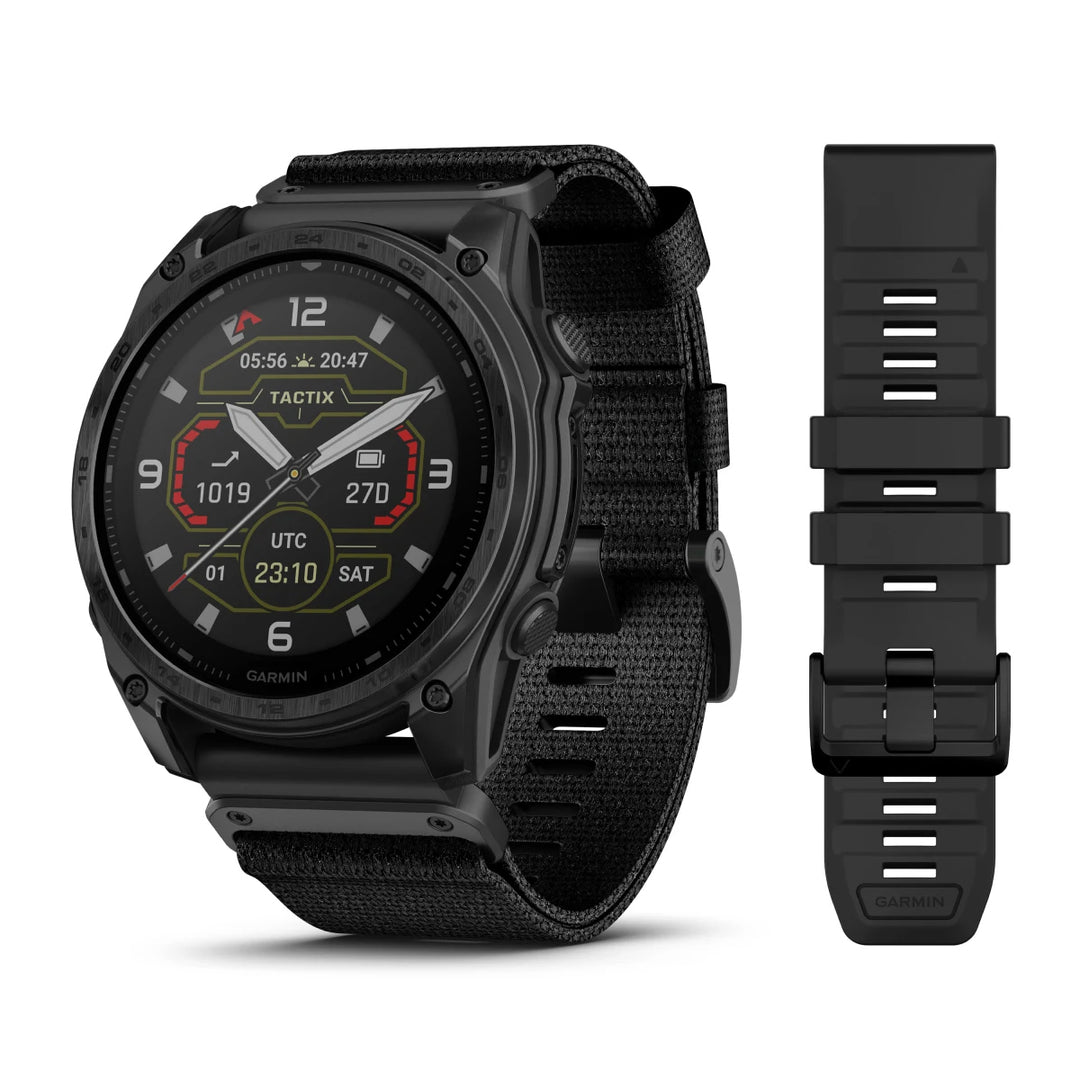Garmin Tactix 8, 51 mm Solar Ab Elite Sapphire Lens Black Dlc Titanium With Tactical Black Nylon Band And A Black Silicone Band