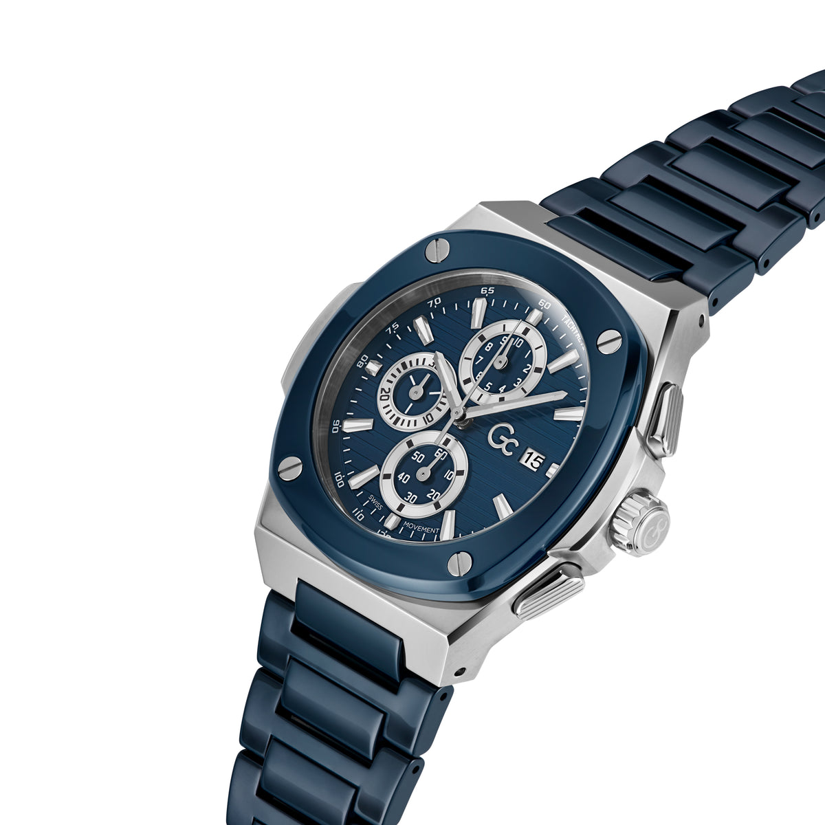 Gc Men's Watch Silver & Blue Tone Case Quartz