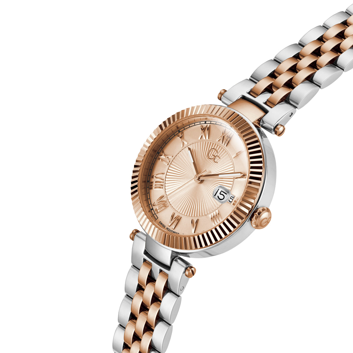 Gc Women's Watch Silver & Rose Gold Tone Case Quartz