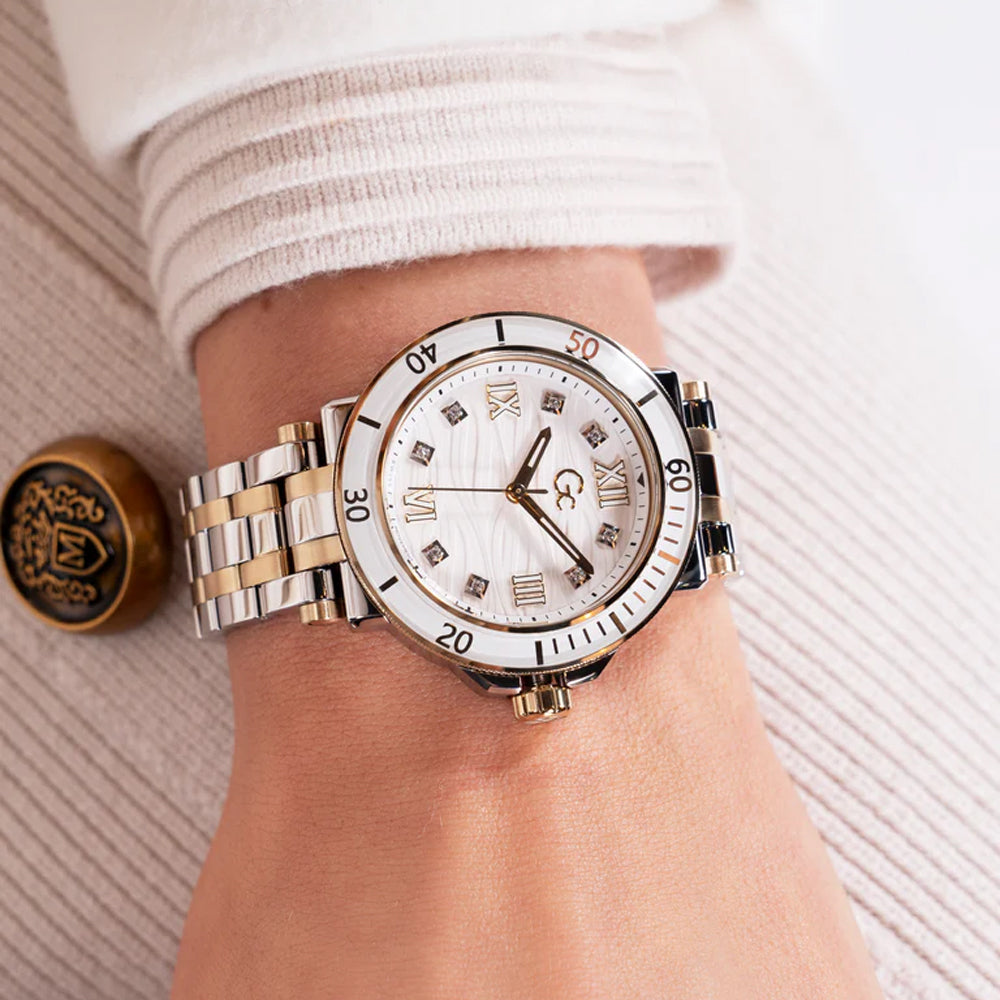 GC Women's Watch Silver & Yellow Gold Tone Case White Dial Quartz