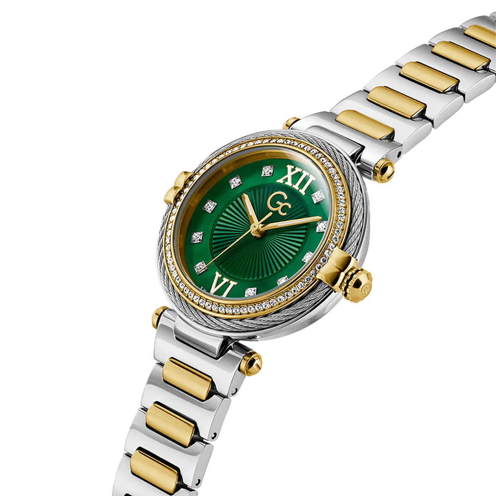 GC Women's Watch Silver & Gold Case Green Dial Quartz