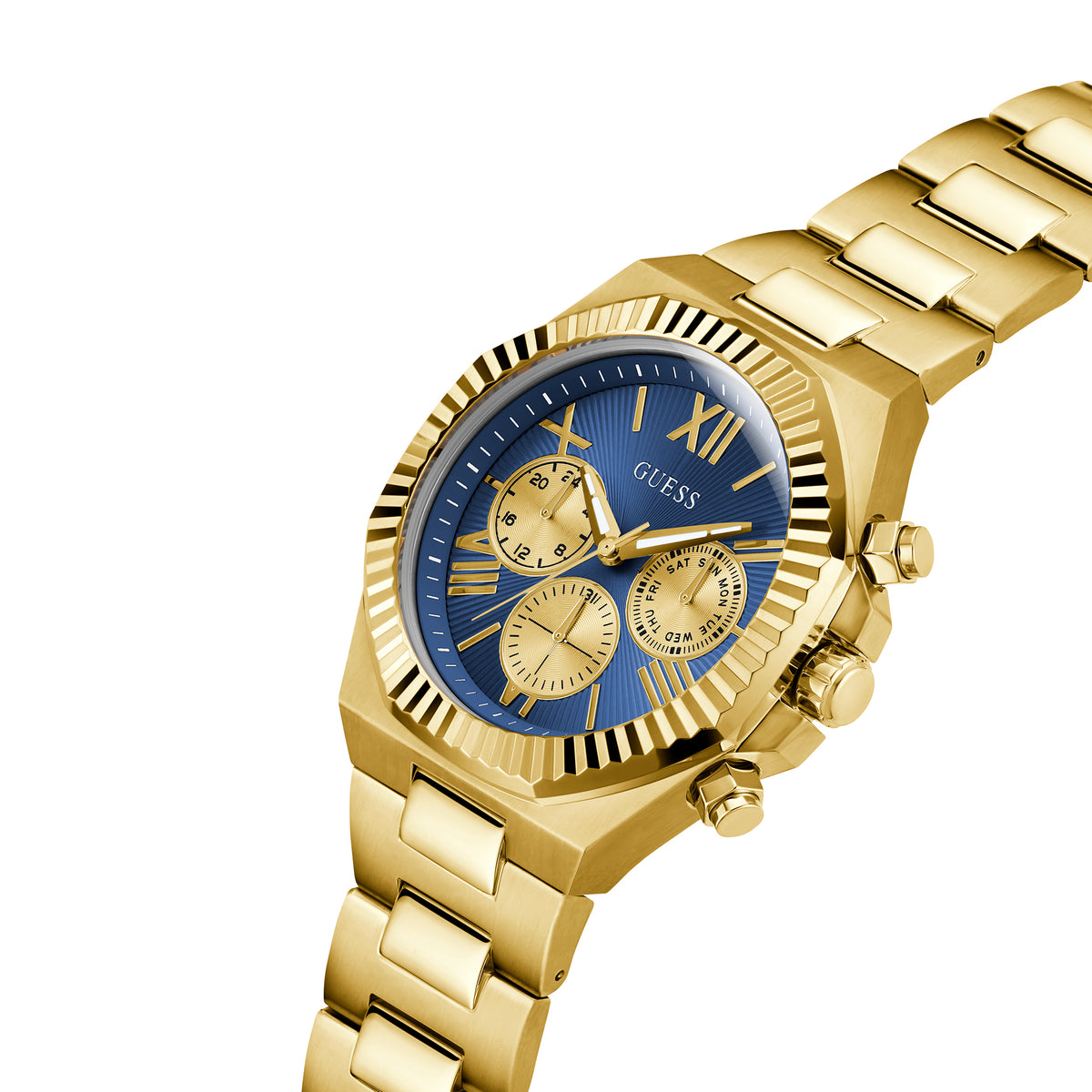 Guess Men's Watch Gold Tone Case Blue Dial Quartz