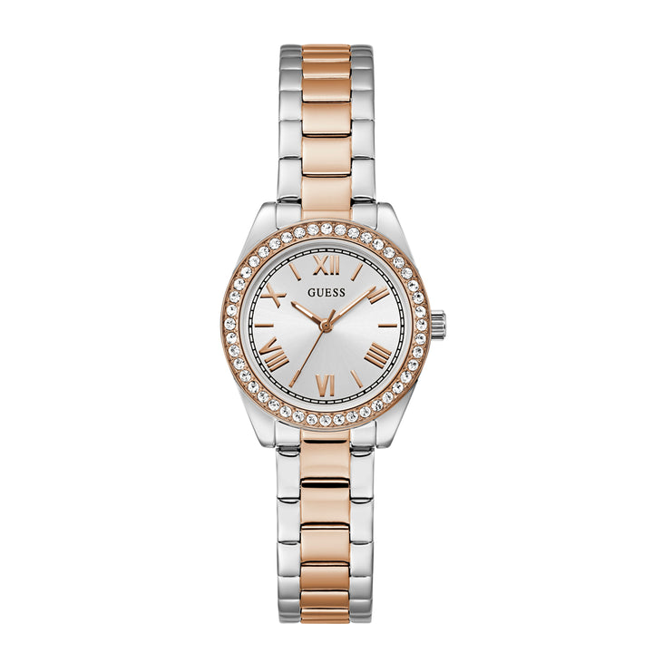 Guess Women's Watch Silver & Rose Gold Tone Case Silver Dial Quartz