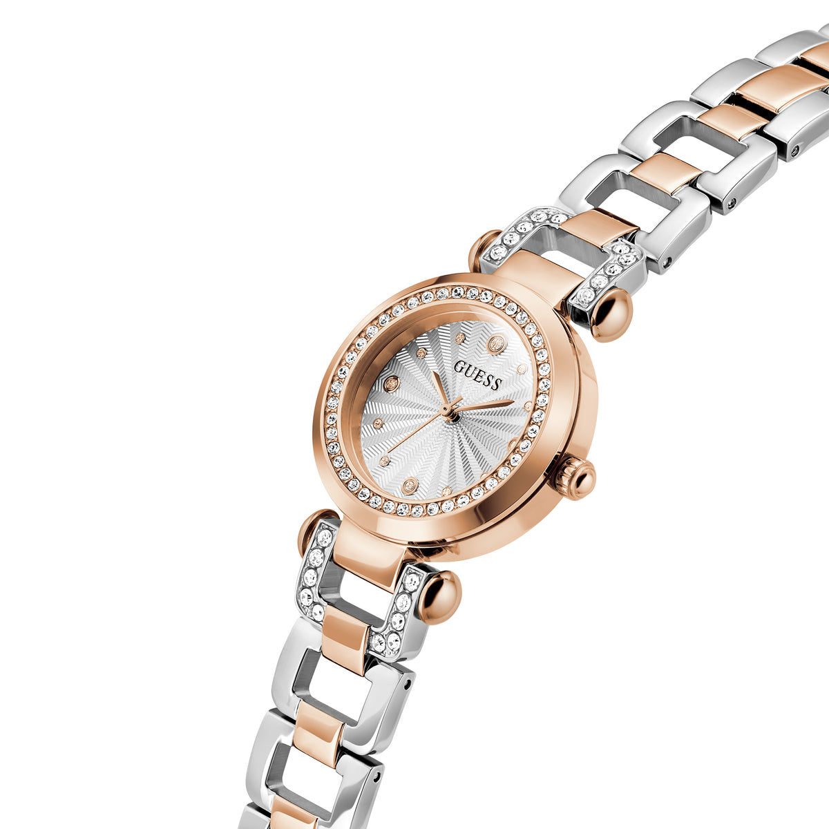 Guess Women's Watch Rose Gold Tone Case Silver Dial Quartz