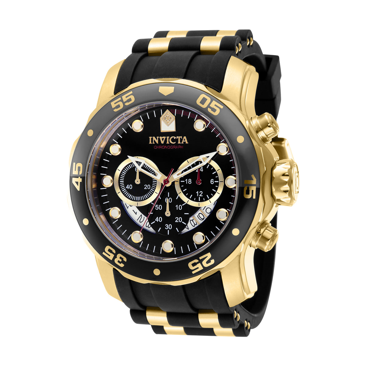Invicta Pro Diver Men 48mm Stainless Steel Gold Black+Red dial VD53 Quartz