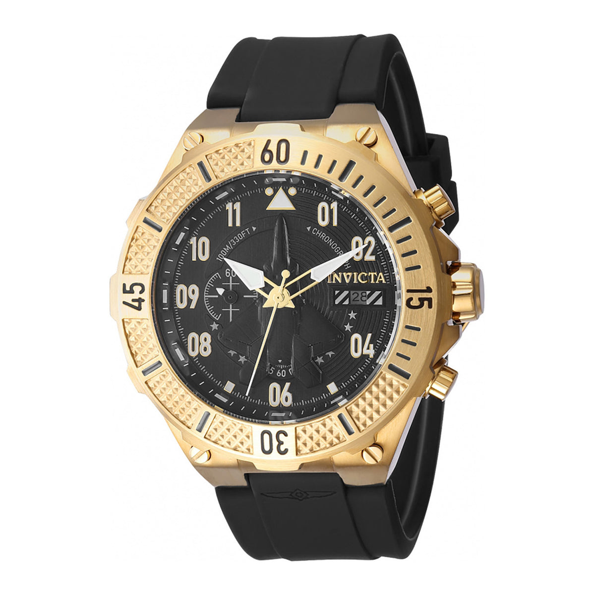 Invicta Aviator Men 50mm Stainless Steel Gold Black dial VD5F Quartz