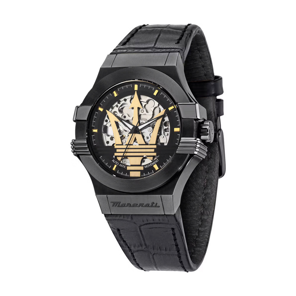 MASERATI POTENZA AUTO 42MM BLK DIAL BLK ST YG PVD