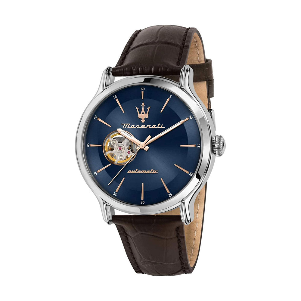 MASERATI EPOCA 42MM AUTO BLUE DIAL BROWN STR