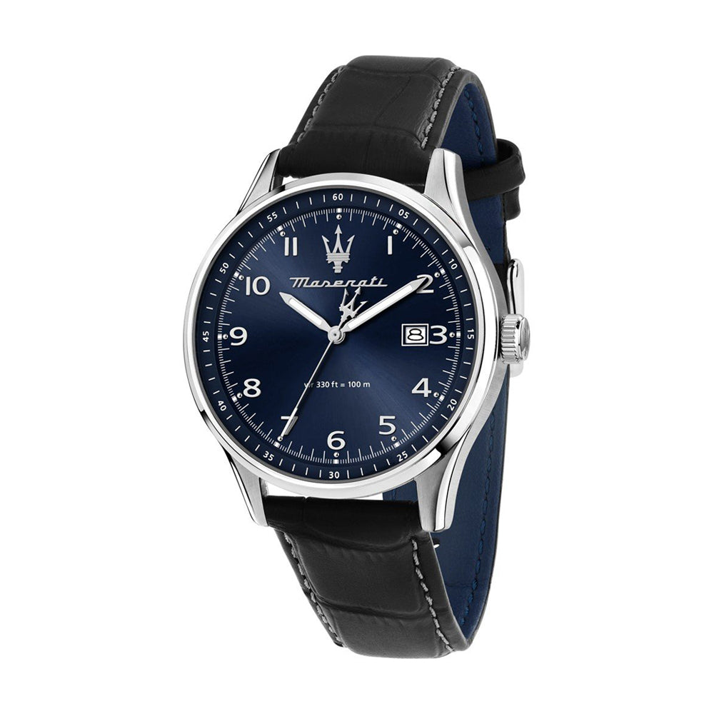 MASERATI SORPASSO 42MM 3H BLUE DIAL BLACK STRAP