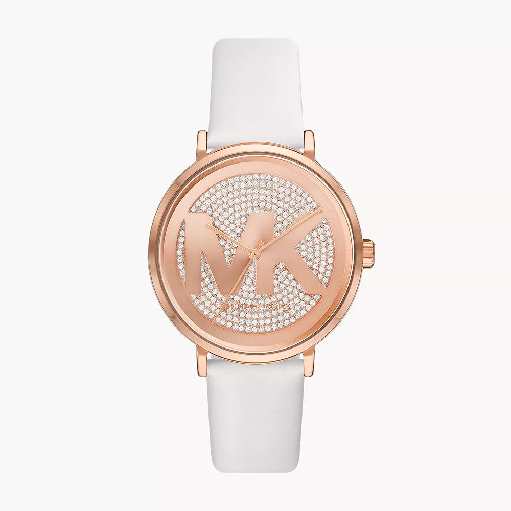 Michael Kors Three-Hand White Leather Watch
