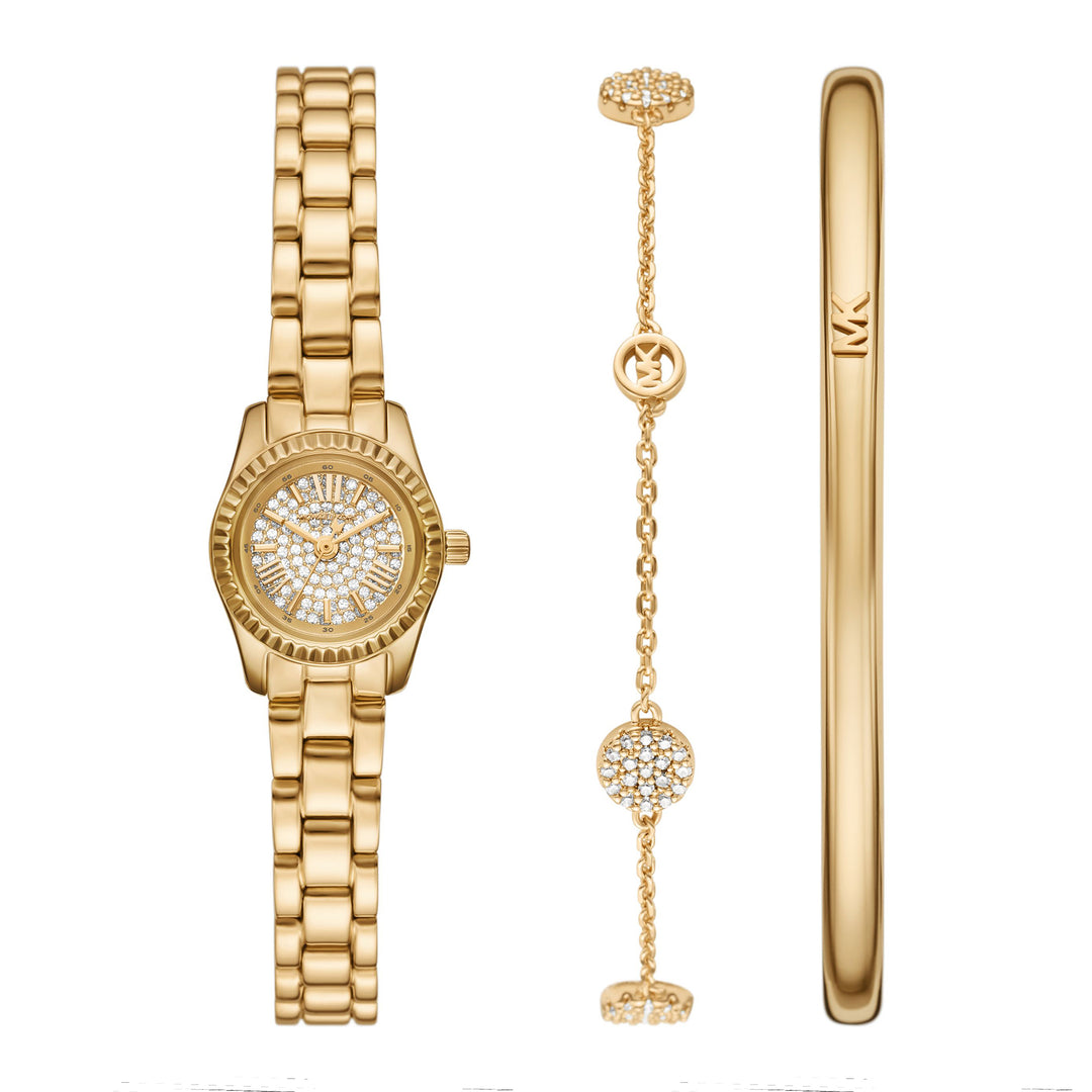 Michael Kors Women's Lexington Three-Hand Gold-Tone Stainless Steel Watch Gift Set