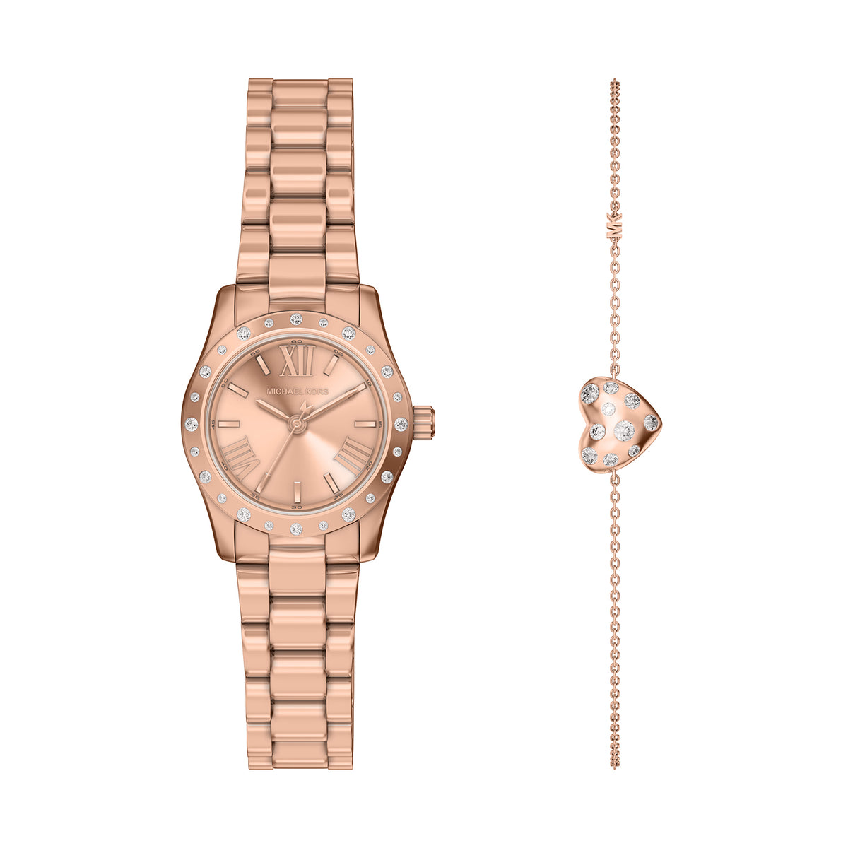 Michael Kors Women's Lexington Three-Hand Rose Gold-Tone Stainless Steel Watch and Bracelet Set