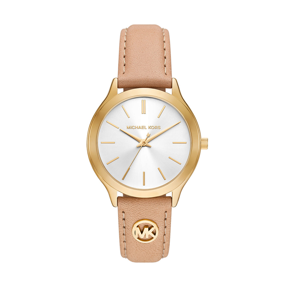 Michael Kors Slim Runway Three-Hand Nude Leather Watch
